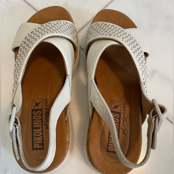 Pikolinos, women’s 5.5-6 euro 36, cream and tan leather platform summer sandals - Picture 5 of 9